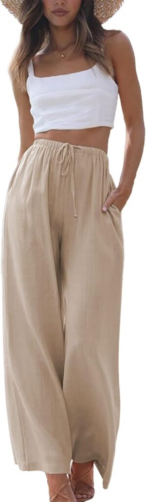 Duyang Womens Cotton Linen Palazzo Pants