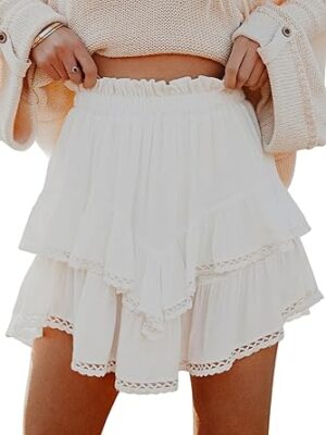 Flowy Shorts for Women Casual Boho Ruffle Tiered