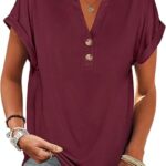 ANRABESS Womens Short Sleeve Henley Tops V Neck