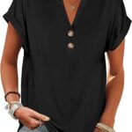 ANRABESS Womens Short Sleeve Henley Tops V Neck