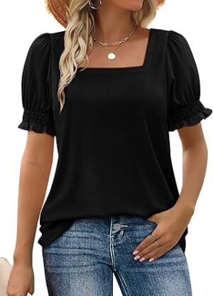 WIHOLL Tops for Women Summer Casual Ruffle Trim