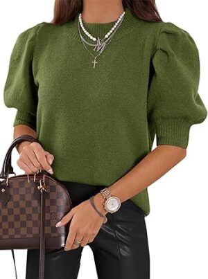 Women's Puff Short Sleeve Sweater Tops 2025