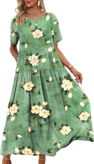 YESNO Women Casual Loose Bohemian Floral Dress