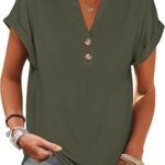 ANRABESS Womens Short Sleeve Henley Tops V Neck