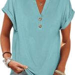 ANRABESS Womens Short Sleeve Henley Tops V Neck