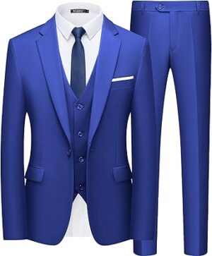 WULFUL Men’s Slim Fit Suit One Button 3-Piece