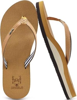 KuaiLu Womens Arch Support Flip Flops Comfortable
