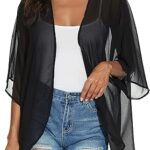 Women's Floral Print Puff Sleeve Kimono Cardigan