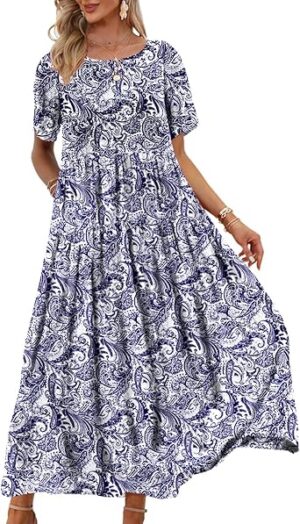 YESNO Women Casual Loose Bohemian Floral Dress