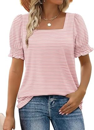 WIHOLL Tops for Women Summer Casual Ruffle Trim