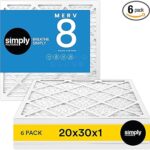 Simply 20x30x1 Air Filter, Merv 8, MPR 600, 6