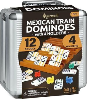 Mexican Train Dominoes Set with 4 Holders -