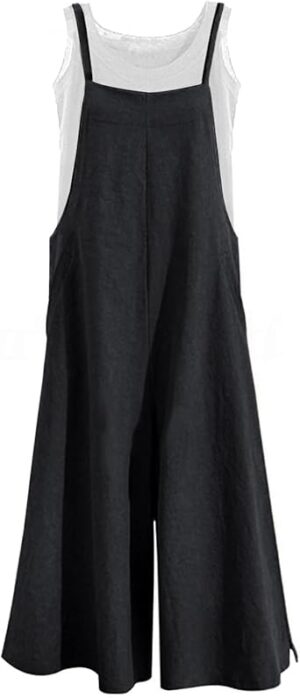 YESNO Women Casual Loose Long Bib Pants Wide Leg