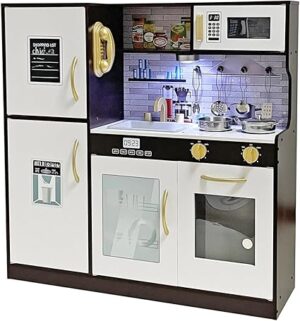 Wooden Play Kitchen Toy Set with Light, Kids