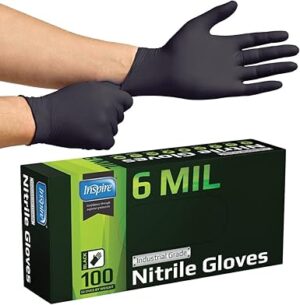 Inspire Black Nitrile Gloves HEAVY DUTY 6 Mil