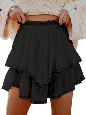 Flowy Shorts for Women Casual Boho Ruffle Tiered