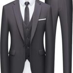 WULFUL Men’s Slim Fit Suit One Button 3-Piece