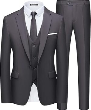 WULFUL Men’s Slim Fit Suit One Button 3-Piece