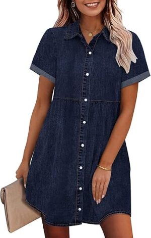 GRAPENT Denim Dress for Women Babydoll Tiered