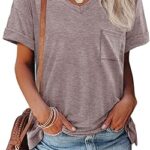 ATHMILE Womens T Shirts 2025 Short Sleeve V-Neck