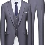 WULFUL Men’s Slim Fit Suit One Button 3-Piece