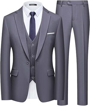 WULFUL Men’s Slim Fit Suit One Button 3-Piece