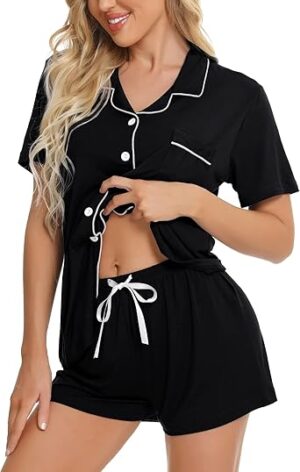 SWOMOG Womens Button Down Pajamas Set Short