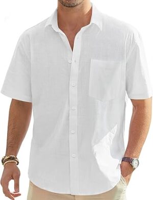 J.VER Men's Cotton Linen Short Sleeve Shirts