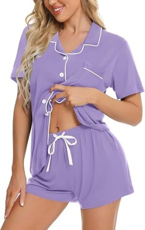 SWOMOG Womens Button Down Pajamas Set Short