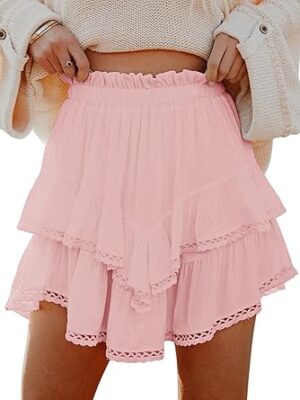 Flowy Shorts for Women Casual Boho Ruffle Tiered