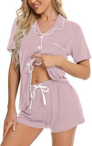 SWOMOG Womens Button Down Pajamas Set Short