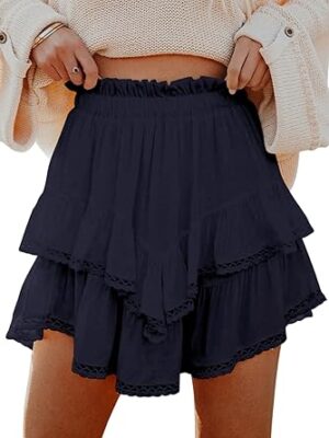 Flowy Shorts for Women Casual Boho Ruffle Tiered