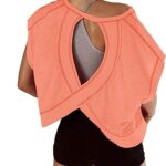 Women Short Sleeve Workout Shirts Open Back Tops