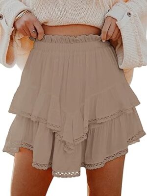 Flowy Shorts for Women Casual Boho Ruffle Tiered