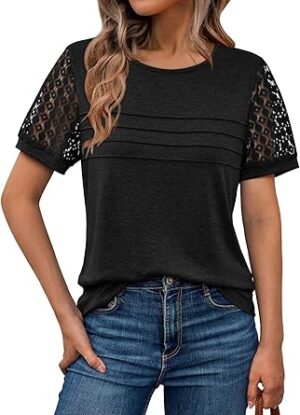 AUTOMET Women's Short Sleeve Shirts Dressy Lace