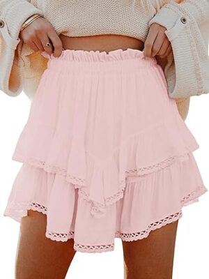 Flowy Shorts for Women Casual Boho Ruffle Tiered