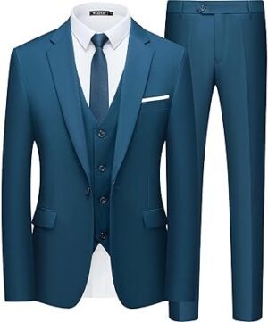 WULFUL Men’s Slim Fit Suit One Button 3-Piece