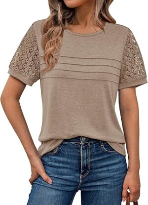 AUTOMET Women's Short Sleeve Shirts Dressy Lace
