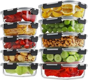 HOMBERKING 10 Pack Glass Meal Prep Containers