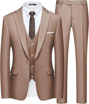 WULFUL Men’s Slim Fit Suit One Button 3-Piece