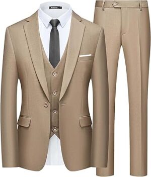 WULFUL Men’s Slim Fit Suit One Button 3-Piece