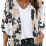 Women's Floral Print Puff Sleeve Kimono Cardigan