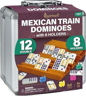 Queensell Mexican Train Dominoes Set with 8