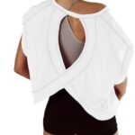 Women Short Sleeve Workout Shirts Open Back Tops