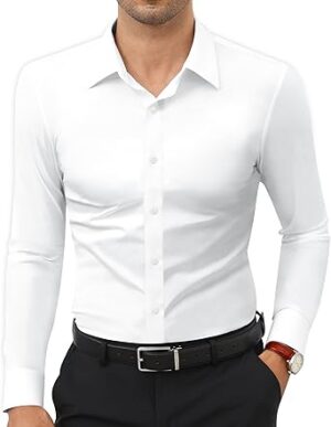 Stretch Mens Dress Shirts Long Sleeve Slim Fit