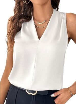 EVALESS Womens Pleated Tank Tops V Neck Casual