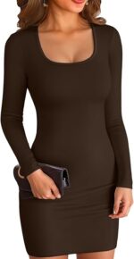 VICHYIE Women Square Neck Ribbed Bodycon Tight