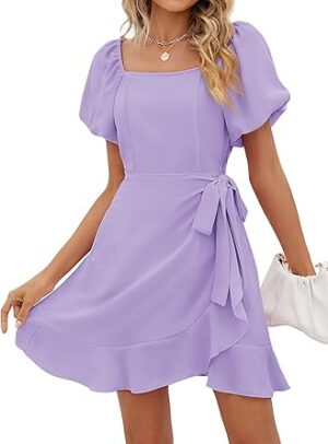 SAMPEEL Womens Summer Dresses Square Neck Puff