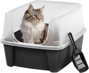 IRIS USA Large Open Top Cat Litter Box with High