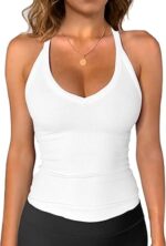 iGENJUN Womens Spaghetti Strap V-Neck Ribbed Tank